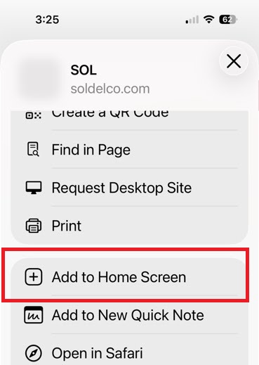 The Add to Home Screen option in the share sheet