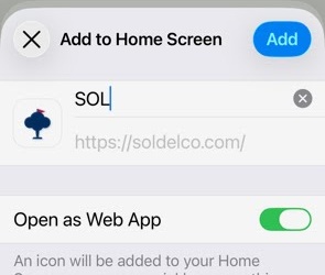 The Add to Home Screen confirmation screen